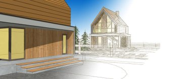 ev mimarisi çizimi 3d illüstrasyon