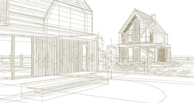 ev mimarisi çizimi 3d illüstrasyon