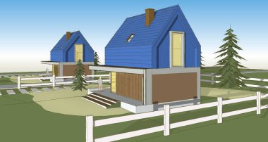 ev mimarisi çizimi 3d illüstrasyon