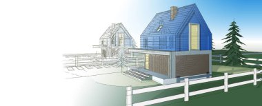 ev mimarisi çizimi 3d illüstrasyon