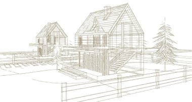 ev mimarisi çizimi 3d illüstrasyon