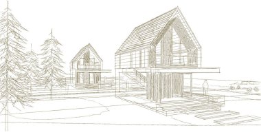 ev mimarisi çizimi 3d illüstrasyon