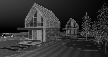 ev mimarisi çizimi 3d illüstrasyon