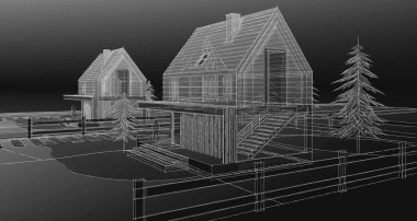 ev mimarisi çizimi 3d illüstrasyon