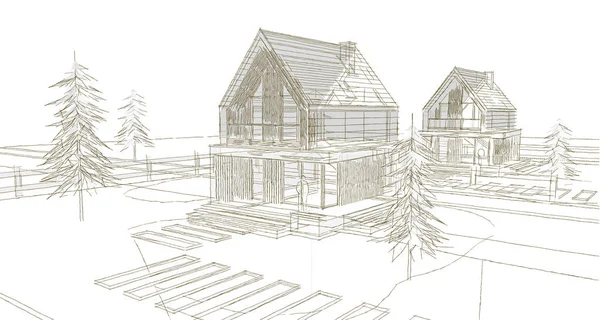 ev mimarisi çizimi 3d illüstrasyon