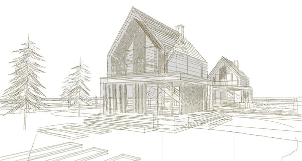 ev mimarisi çizimi 3d illüstrasyon