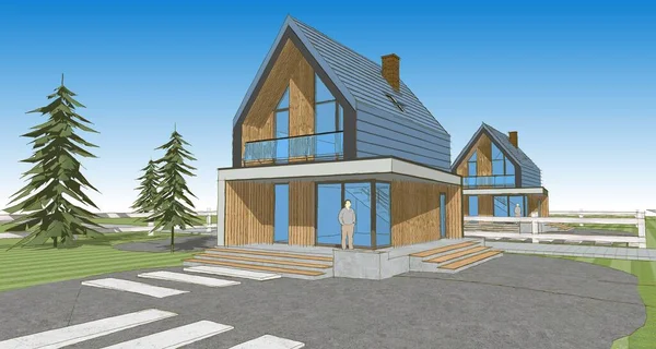 ev mimarisi çizimi 3d illüstrasyon