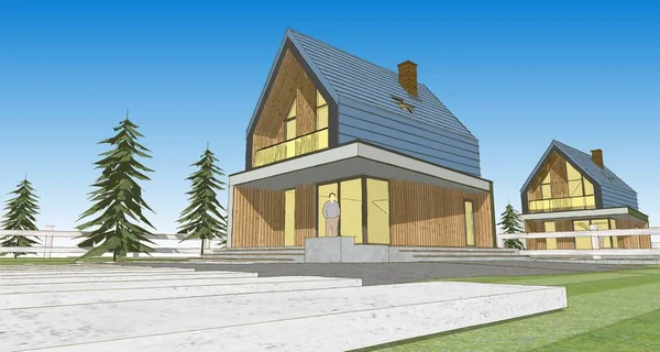 ev mimarisi çizimi 3d illüstrasyon