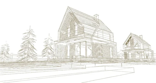 ev mimarisi çizimi 3d illüstrasyon