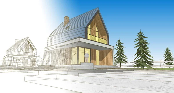 ev mimarisi çizimi 3d illüstrasyon