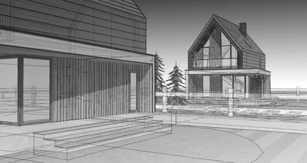 ev mimarisi çizimi 3d illüstrasyon