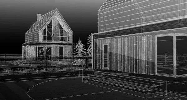 ev mimarisi çizimi 3d illüstrasyon