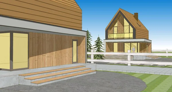 ev mimarisi çizimi 3d illüstrasyon