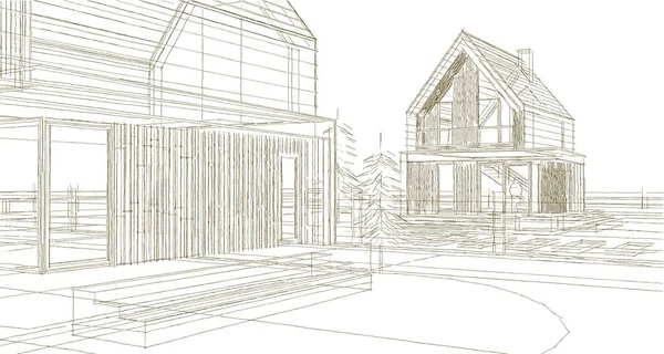 ev mimarisi çizimi 3d illüstrasyon