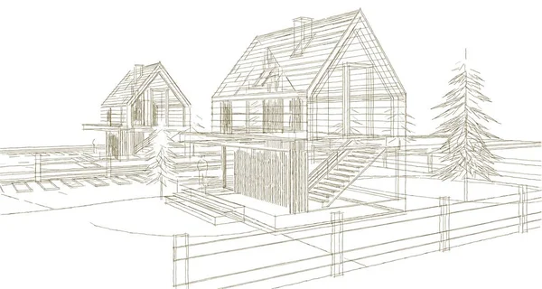 Архитектурный Эскиз Дома Иллюстрация — стоковое фото