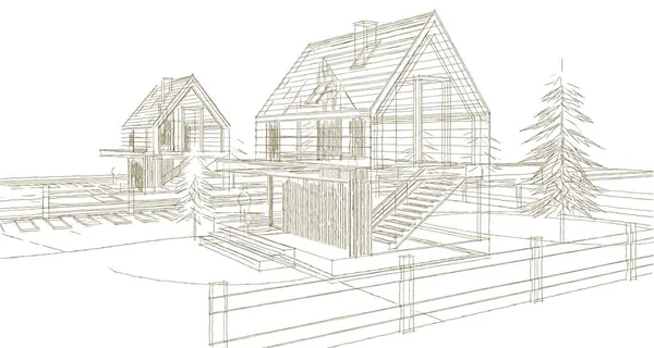 ev mimarisi çizimi 3d illüstrasyon