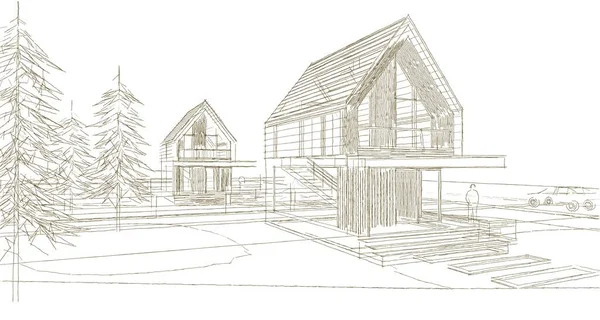 ev mimarisi çizimi 3d illüstrasyon