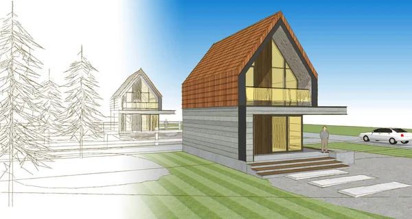 ev mimarisi çizimi 3d illüstrasyon