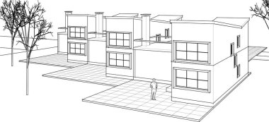 Kasaba mimarisi çizimi 3D illüstrasyon