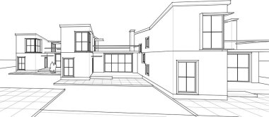 Kasaba mimarisi çizimi 3D illüstrasyon