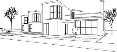 Kasaba mimarisi çizimi 3D illüstrasyon