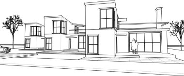 Kasaba mimarisi çizimi 3D illüstrasyon