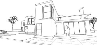 Kasaba mimarisi çizimi 3D illüstrasyon