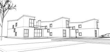 Kasaba mimarisi çizimi 3D illüstrasyon