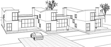 Kasaba mimarisi çizimi 3D illüstrasyon