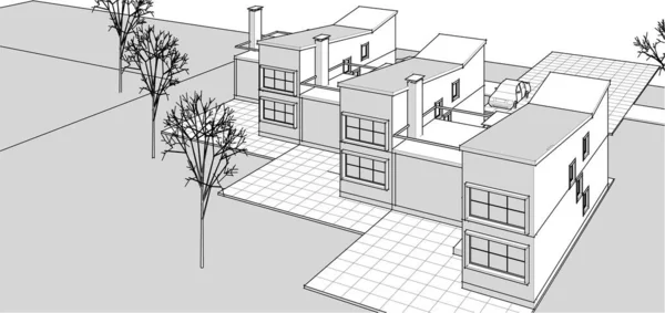 Maison Ville Esquisse Architecturale Illustration — Image vectorielle