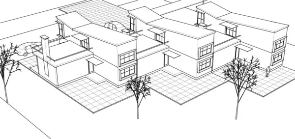 Townhouse Desenho Arquitetônico Ilustração —  Vetores de Stock