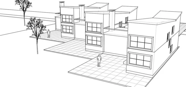 Townhouse Architectonische Schets Illustratie — Stockvector