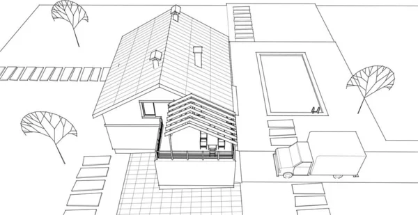 House Architectural Sketch Illustration — Stock Vector