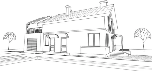 Maison Architecture Croquis Illustration — Image vectorielle