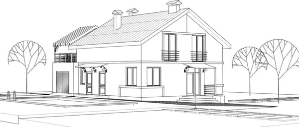 Σπίτι Αρχιτεκτονικό Σκίτσο Εικόνα — Διανυσματικό Αρχείο
