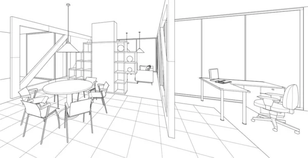 Maison Croquis Intérieur Rendu — Image vectorielle