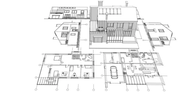 Casa Projeto Arquitetônico Plano Renderização — Fotografia de Stock