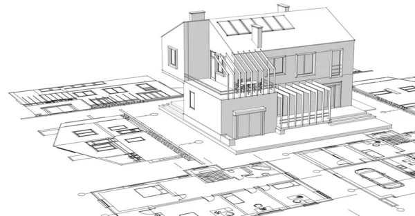 Huis Architectonische Schets Plan Rendering — Stockfoto