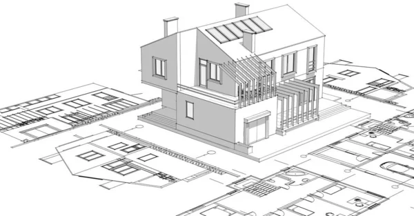 house architectural sketch plan 3d rendering