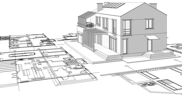 Casa Projeto Arquitetônico Plano Renderização — Fotografia de Stock