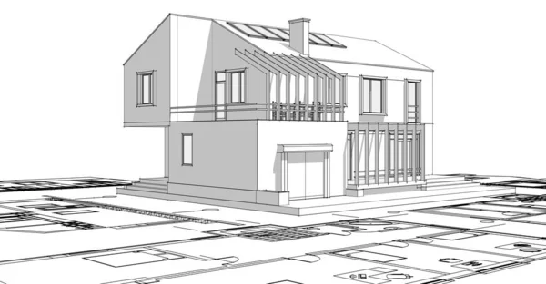 house architectural sketch plan 3d rendering