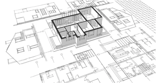 Haus Projekt Plan Rendering — Stockfoto