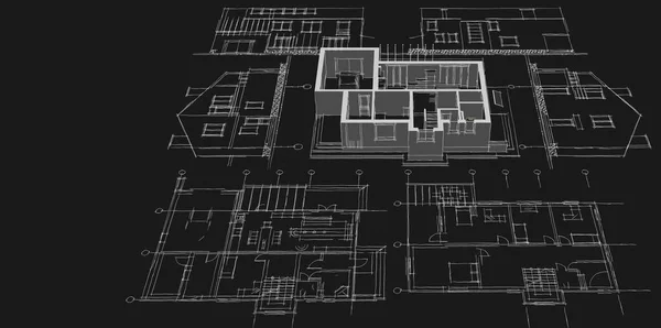 Architektura Tradycyjny Dom Plan Ilustracja — Zdjęcie stockowe