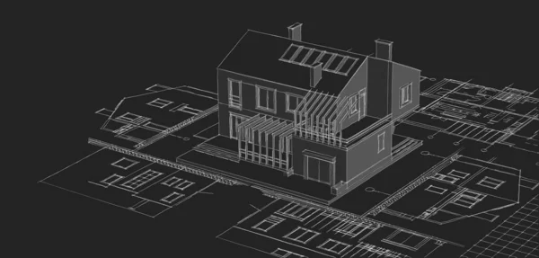 建築伝統的な家の計画3Dイラスト — ストック写真