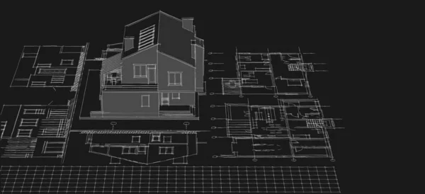 Architektura Tradycyjny Dom Plan Ilustracja — Zdjęcie stockowe