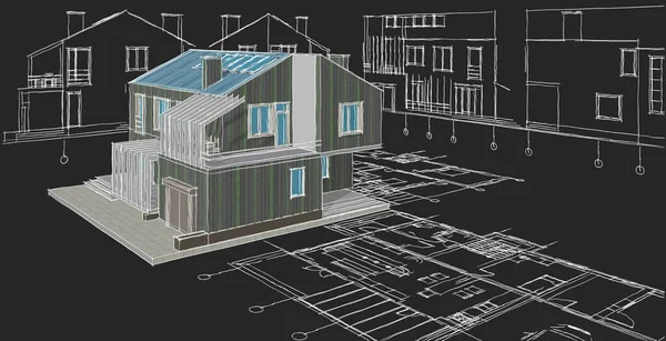 Modern Huis Architectonisch Project Schets Illustratie — Stockfoto