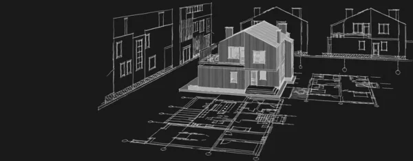 modern house architectural project sketch 3d illustration