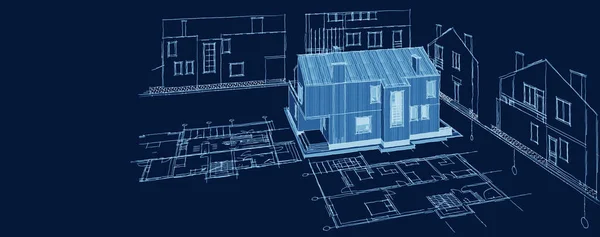 Sketsa Proyek Arsitektur Rumah Modern Ilustrasi — Stok Foto