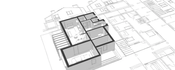 modern house architectural project sketch 3d illustration