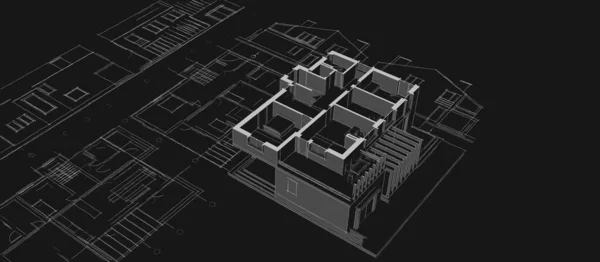 現代住宅建築プロジェクトスケッチ3Dイラスト — ストック写真